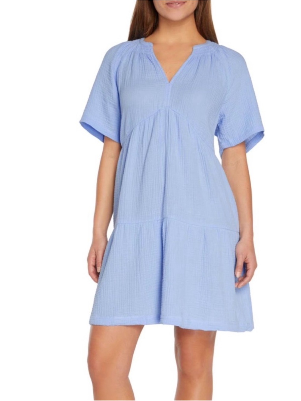 NWT Gap Women's Relaxed Fit Soft Cotton Gauze Tiered Dress Blue Size XL